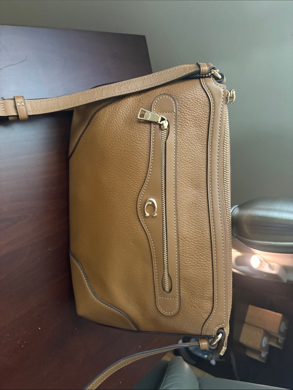 Coach Tan Leather Crossbody Bag with Gold Hardware